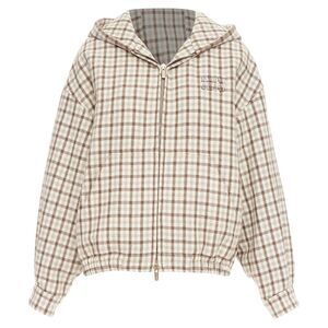 Miu Miu cocoa brown check logo hooded blouson jacket